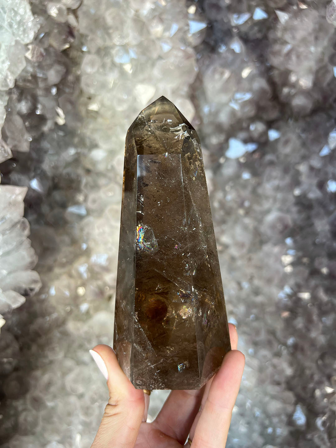 Smoky Quartz with rainbow Point