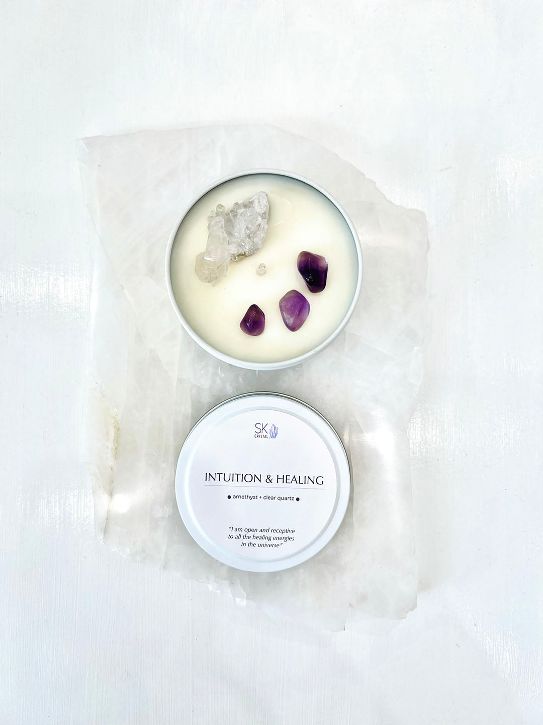 Small SK Crystal Candle - Intuition & Healing