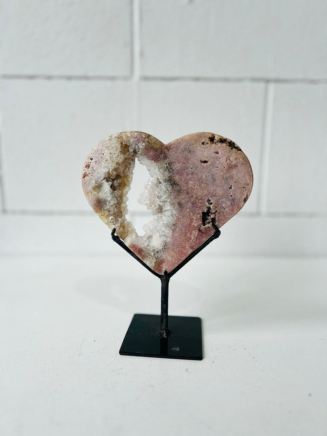 Pink Amethyst heart on Stand