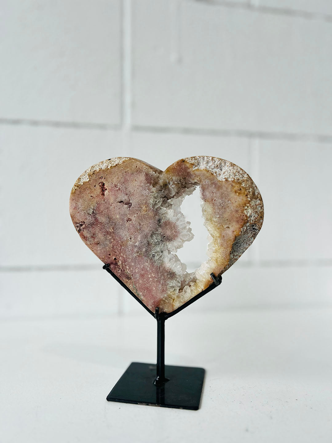 Pink Amethyst heart on Stand