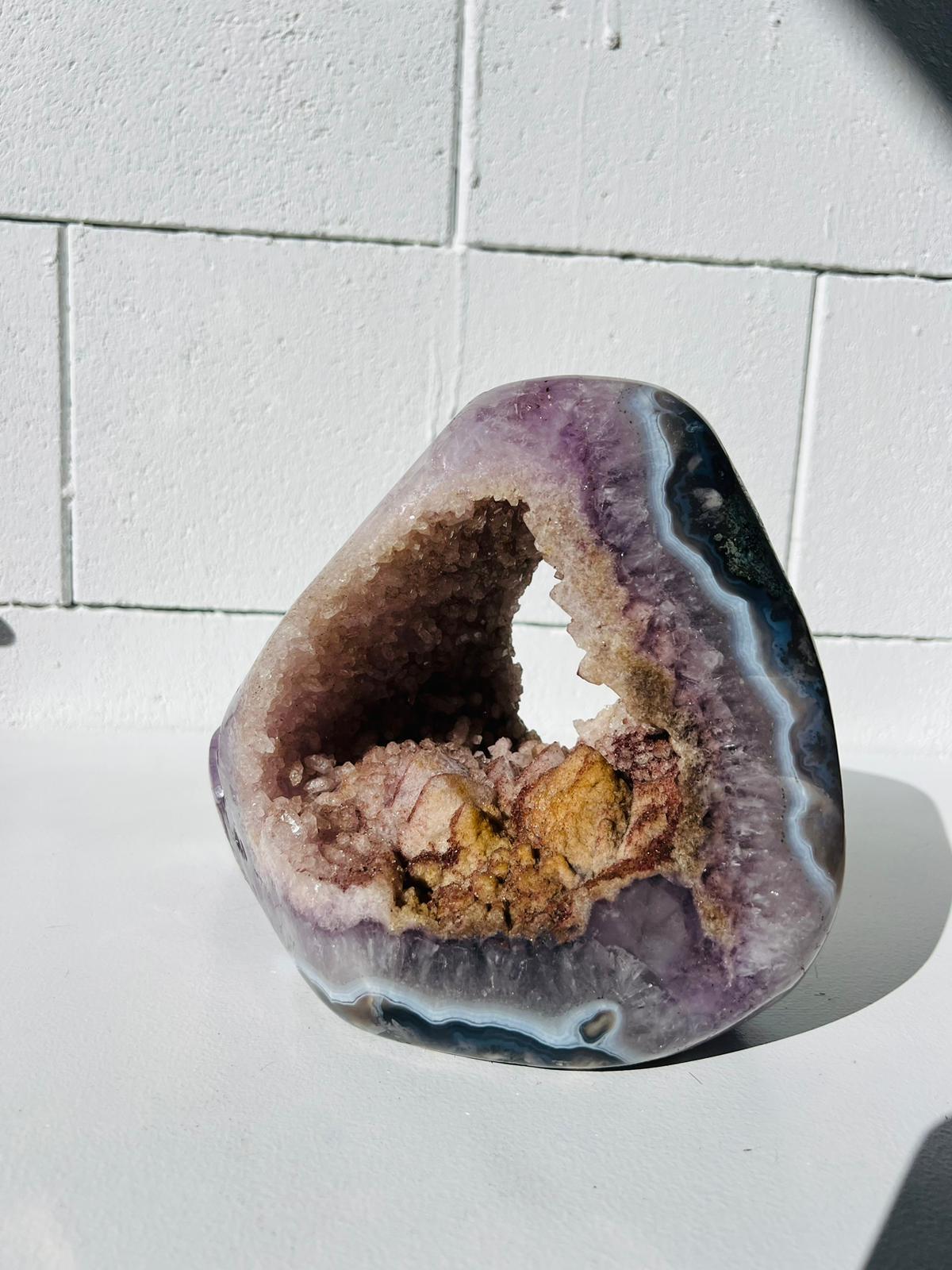 Pink and Purple Amethyst with Agate Geode